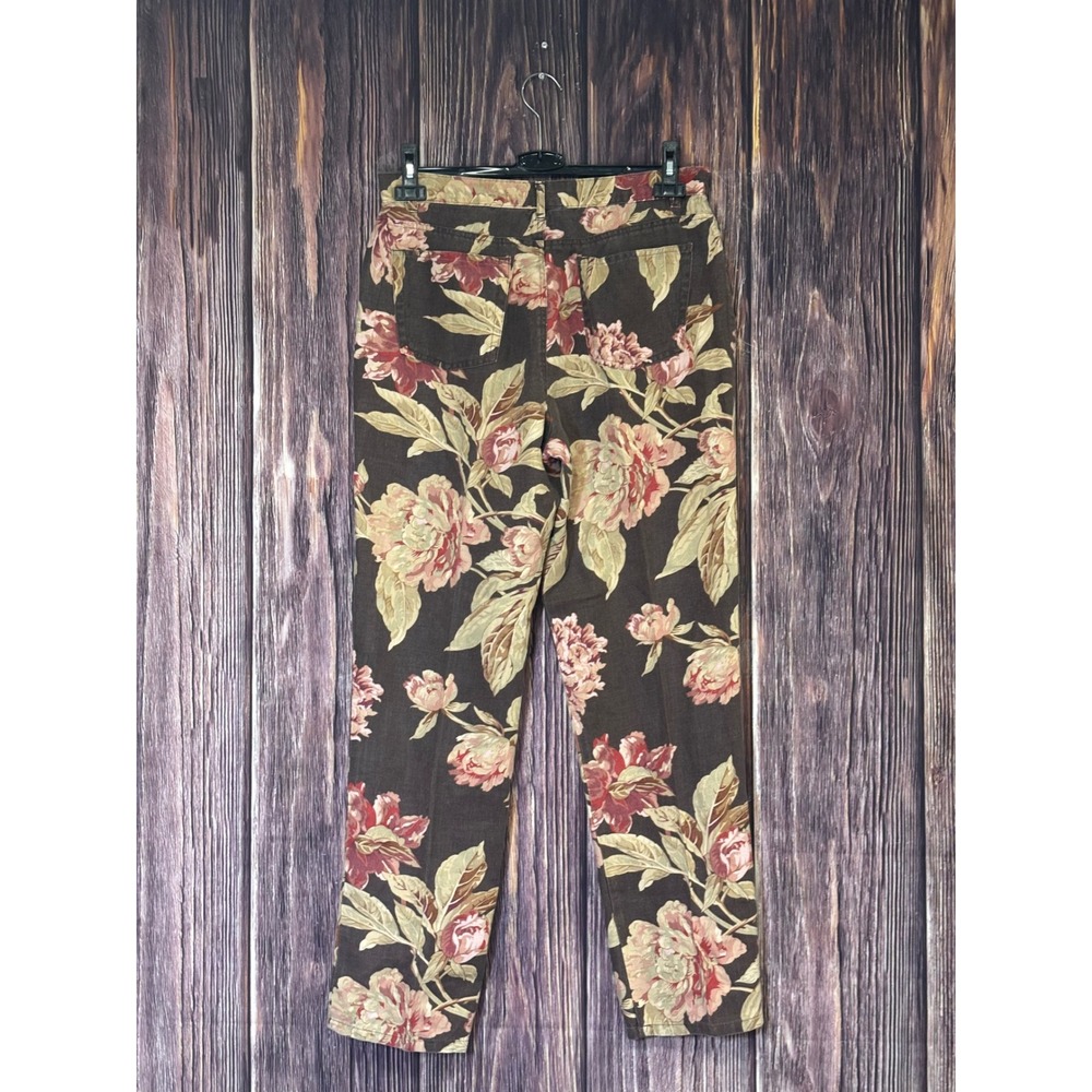 Lauren Ralph Lauren Linen Pants Womens 10 Brown Pink Floral High Rise Straight - Picture 2 of 13